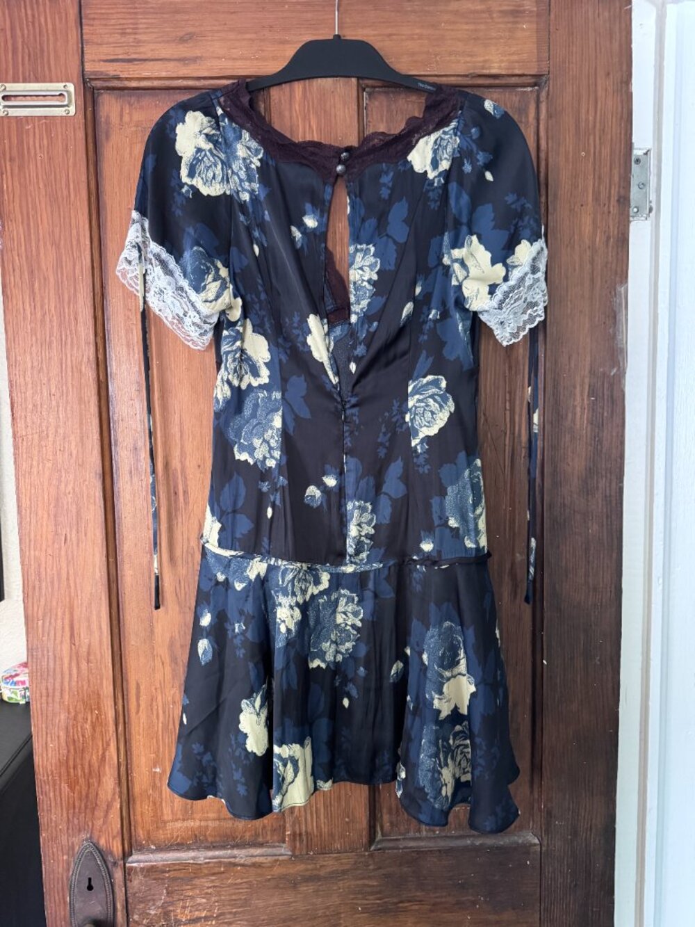 Free People Navy Floral Lace Trim Mini Dress Boho S NWT - Picture 3 of 4